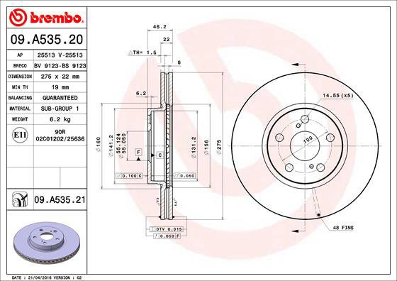 

BREMBO brzdový kotouč 09.A535.21, sada 2 ks