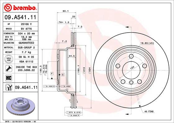 

BREMBO brzdový kotouč 09.A541.11, sada 2 ks
