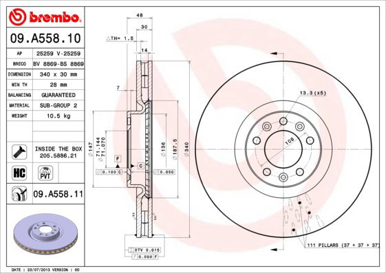 

BREMBO brzdový kotouč 09.A558.11, sada 2 ks