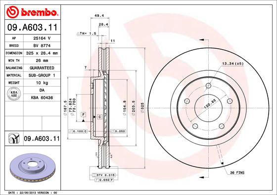 

BREMBO brzdový kotouč 09.A603.11, sada 2 ks