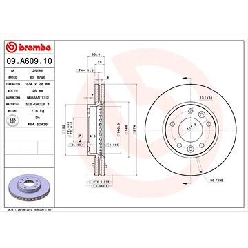 

BREMBO brzdový kotouč 09.A609.10, sada 2 ks