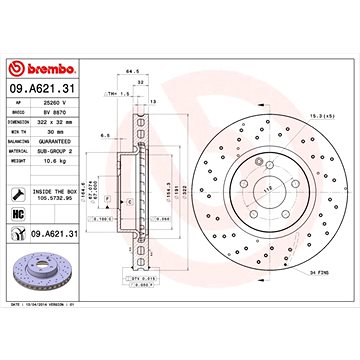 

BREMBO brzdový kotouč 09.A621.31, sada 2 ks