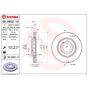 

BREMBO brzdový kotouč 09.A652.11, sada 2 ks