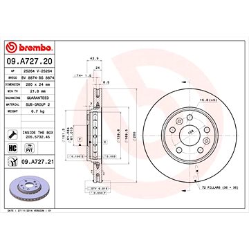 

BREMBO brzdový kotouč 09.A727.21, sada 2 ks
