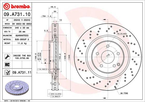 

BREMBO brzdový kotouč 09.A731.11, sada 2 ks