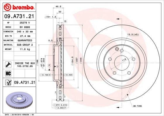 

BREMBO brzdový kotouč 09.A731.21, sada 2 ks