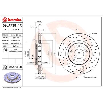 

BREMBO brzdový kotouč 09.A738.1X, sada 2 ks