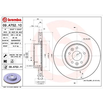 

BREMBO brzdový kotouč 09.A752.11, sada 2 ks