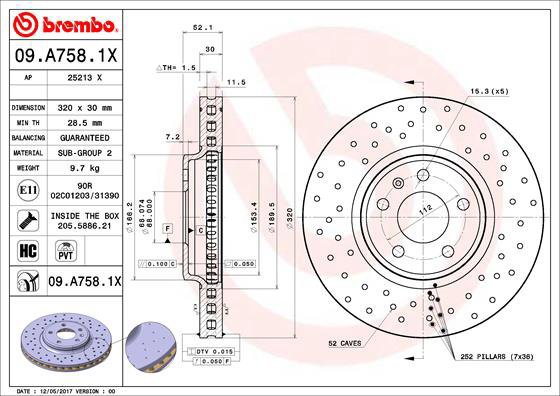 

BREMBO brzdový kotouč 09.A758.1X, sada 2 ks