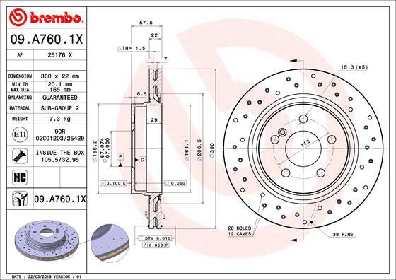 

BREMBO brzdový kotouč 09.A760.1X, sada 2 ks