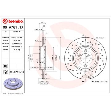 

BREMBO brzdový kotouč 09.A761.1X, sada 2 ks