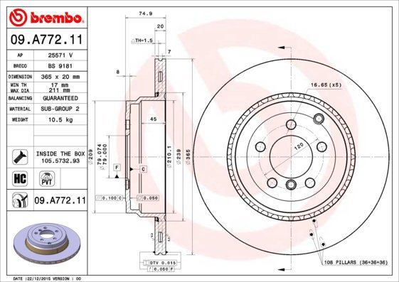 

BREMBO brzdový kotouč 09.A772.11, sada 2 ks