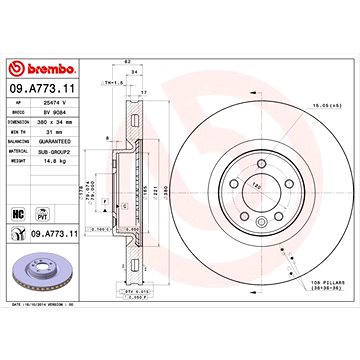 

BREMBO brzdový kotouč 09.A773.11, sada 2 ks