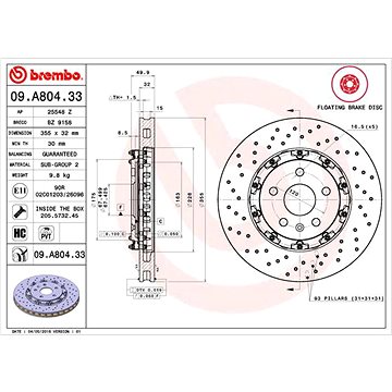 

BREMBO brzdový kotouč 09.A804.33, sada 2 ks