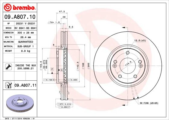 

BREMBO brzdový kotouč 09.A807.11, sada 2 ks