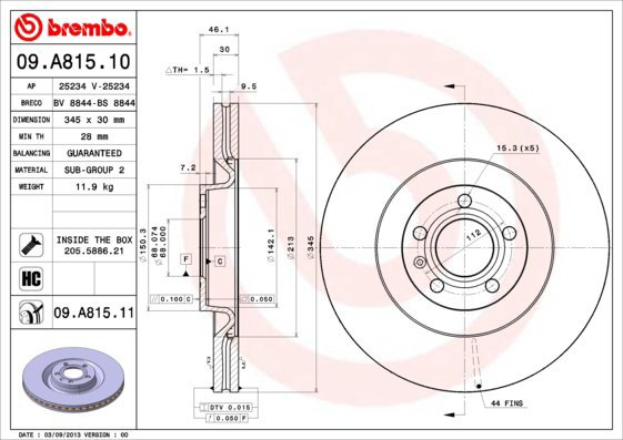 

BREMBO brzdový kotouč 09.A815.11, sada 2 ks