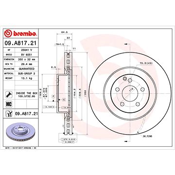 

BREMBO brzdový kotouč 09.A817.21, sada 2 ks