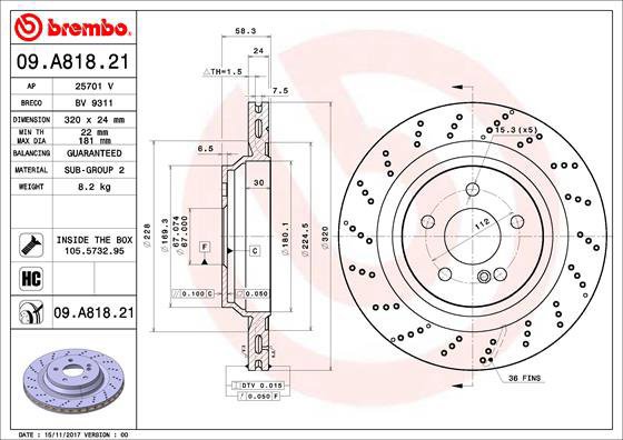

BREMBO brzdový kotouč 09.A818.21, sada 2 ks