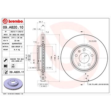 

BREMBO brzdový kotouč 09.A820.11, sada 2 ks
