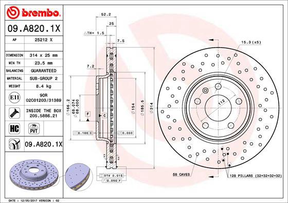 

BREMBO brzdový kotouč 09.A820.1X, sada 2 ks