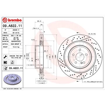 

BREMBO brzdový kotouč 09.A822.11, sada 2 ks