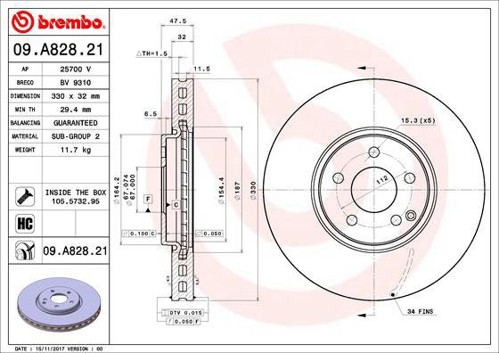 

BREMBO brzdový kotouč 09.A828.21, sada 2 ks