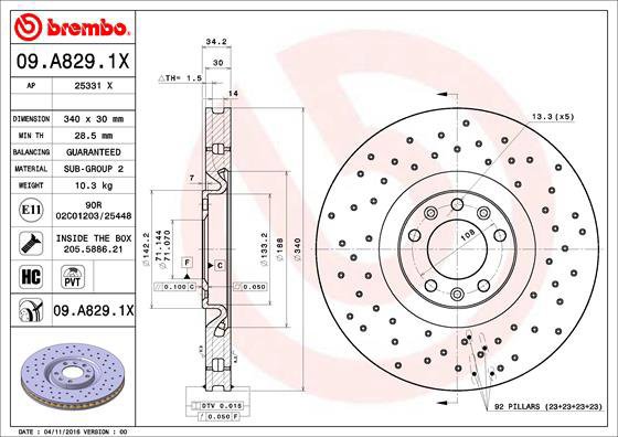 

BREMBO brzdový kotouč 09.A829.1X, sada 2 ks