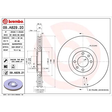 

BREMBO brzdový kotouč 09.A829.21, sada 2 ks