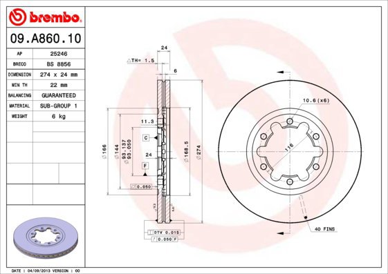 

BREMBO brzdový kotouč 09.A860.10, sada 2 ks