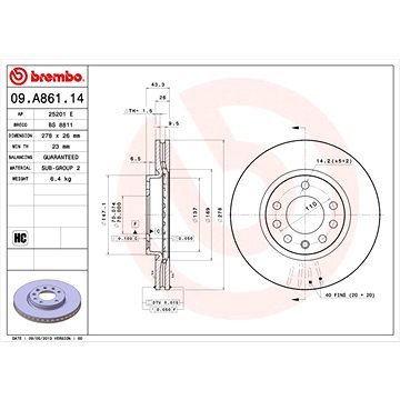 

BREMBO brzdový kotouč 09.A861.14, sada 2 ks