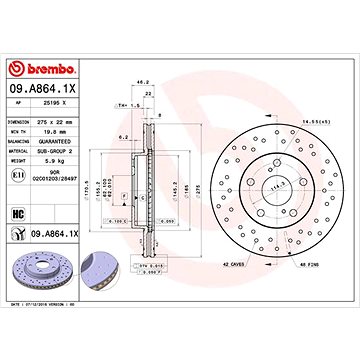 

BREMBO brzdový kotouč 09.A864.1X, sada 2 ks
