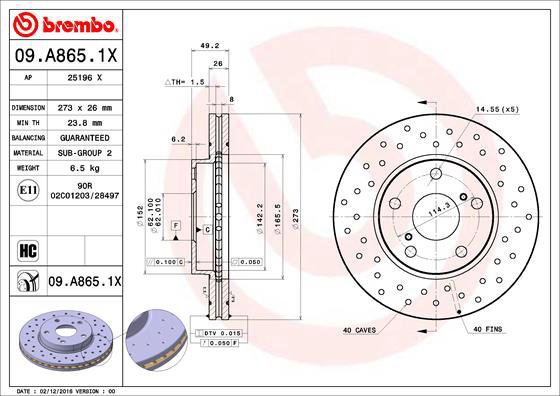 

BREMBO brzdový kotouč 09.A865.1X, sada 2 ks