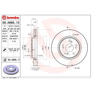 

BREMBO brzdový kotouč 09.A866.11, sada 2 ks