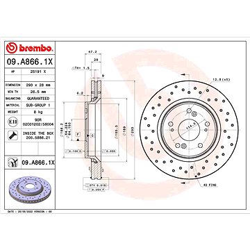 

BREMBO brzdový kotouč 09.A866.1X, sada 2 ks