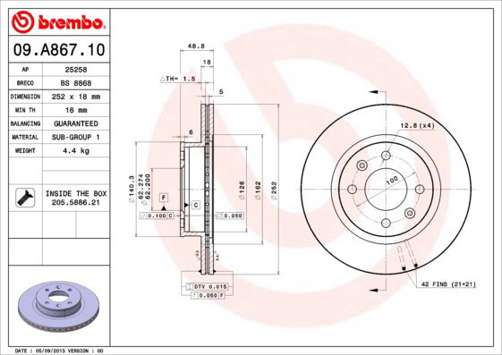 

BREMBO brzdový kotouč 09.A867.10, sada 2 ks