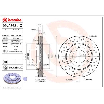 

BREMBO brzdový kotouč 09.A868.1X, sada 2 ks