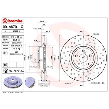 

BREMBO brzdový kotouč 09.A870.1X, sada 2 ks
