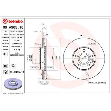 

BREMBO brzdový kotouč 09.A905.11, sada 2 ks
