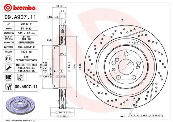 

BREMBO brzdový kotouč 09.A907.11, sada 2 ks
