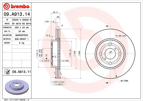 

BREMBO brzdový kotouč 09.A913.11, sada 2 ks