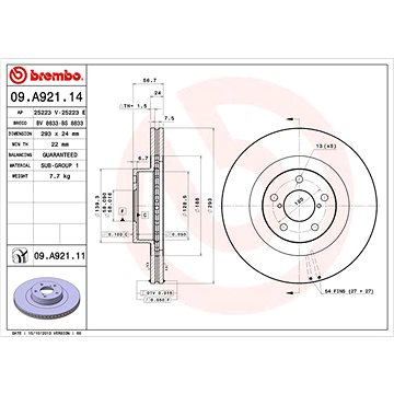 

BREMBO brzdový kotouč 09.A921.11, sada 2 ks