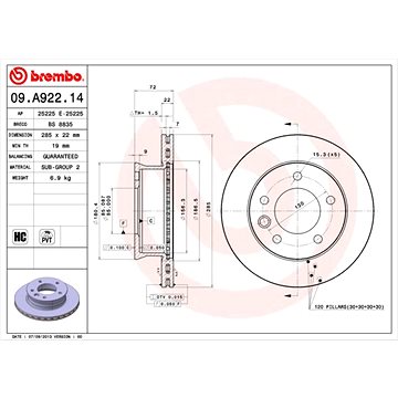 

BREMBO brzdový kotouč 09.A922.14, sada 2 ks