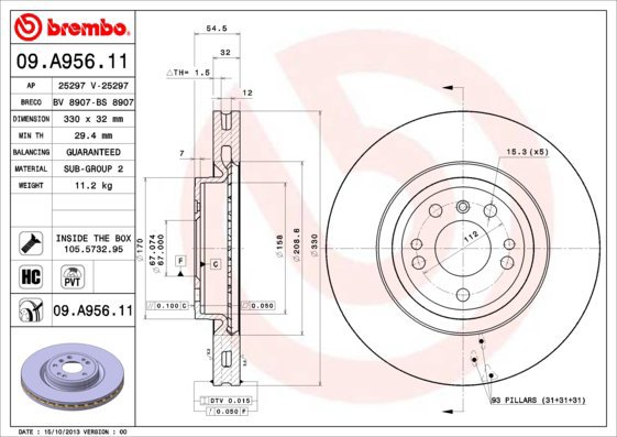 

BREMBO brzdový kotouč 09.A956.11, sada 2 ks