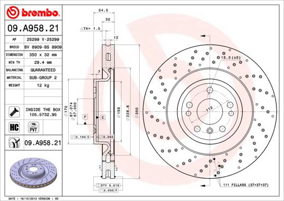 

BREMBO brzdový kotouč 09.A958.21, sada 2 ks