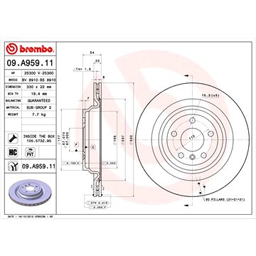 

BREMBO brzdový kotouč 09.A959.11, sada 2 ks