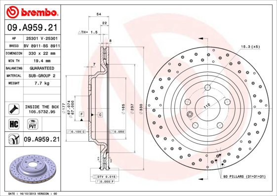 

BREMBO brzdový kotouč 09.A959.21, sada 2 ks