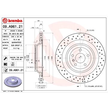 

BREMBO brzdový kotouč 09.A961.21, sada 2 ks