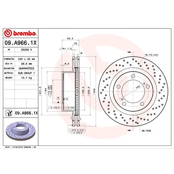 

BREMBO brzdový kotouč 09.A966.1X, sada 2 ks