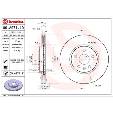 

BREMBO brzdový kotouč 09.A971.11, sada 2 ks