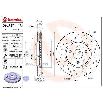 

BREMBO brzdový kotouč 09.A971.1X, sada 2 ks